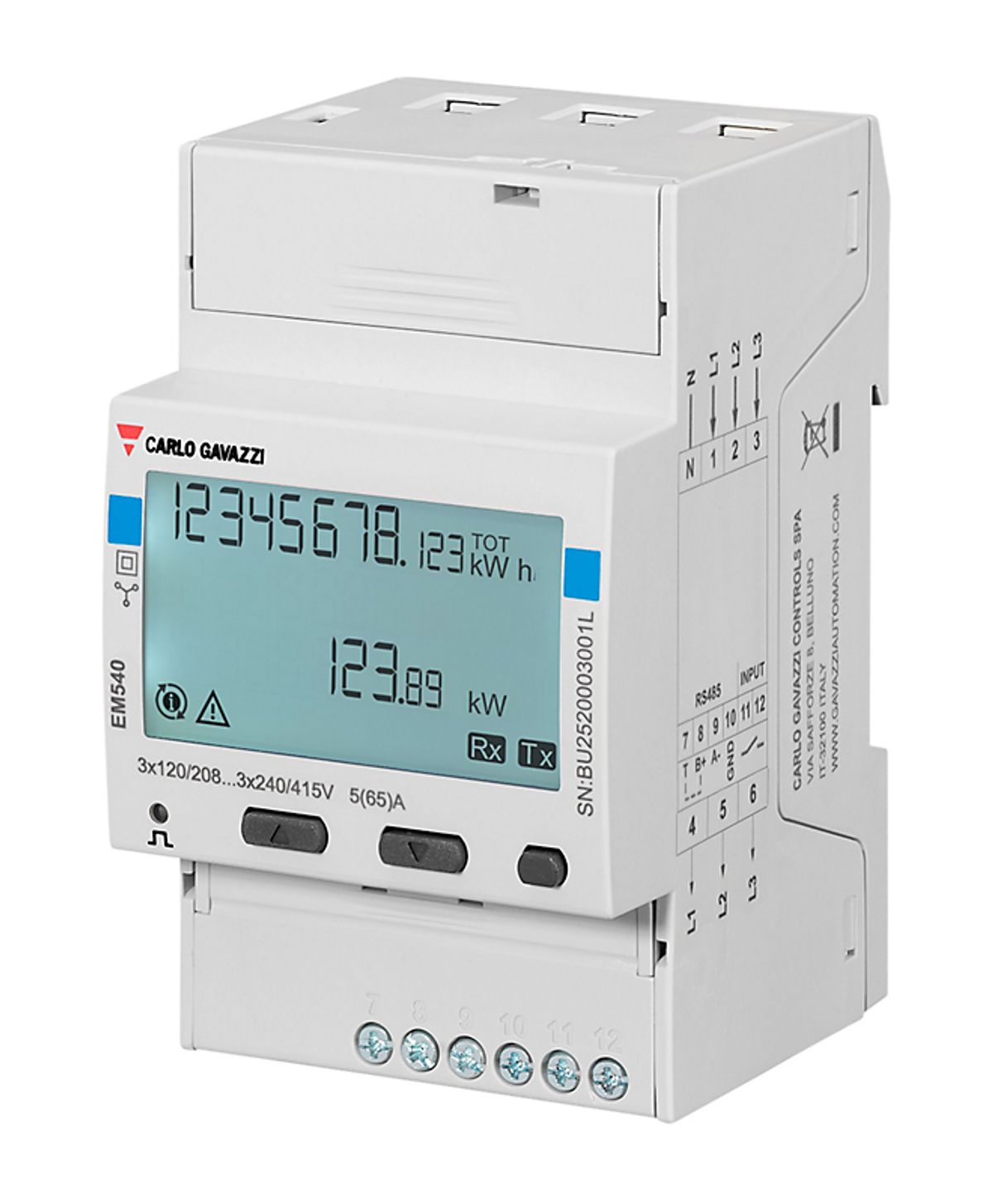 Energimåler Modbus 3-faset energimåler, Direkte måling op til 65Amp.