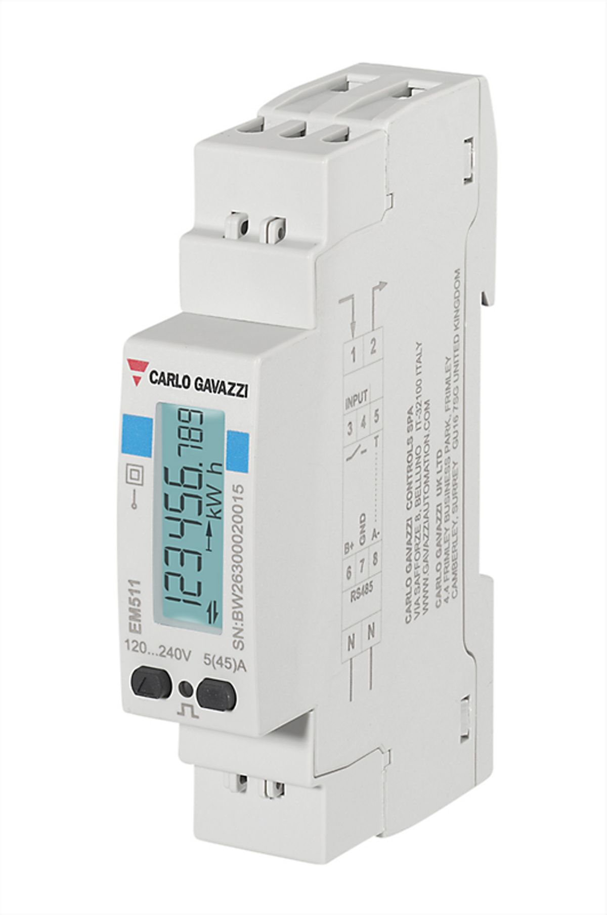 Energimåler Modbus MID/PFB 1-faset energimåler, Direkte måling op til 45Amp.