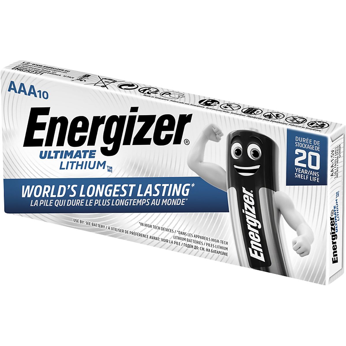 Energizer batteri 1,5V AAA LR92, Lithium, 1300 mAh, pakke a 10stk