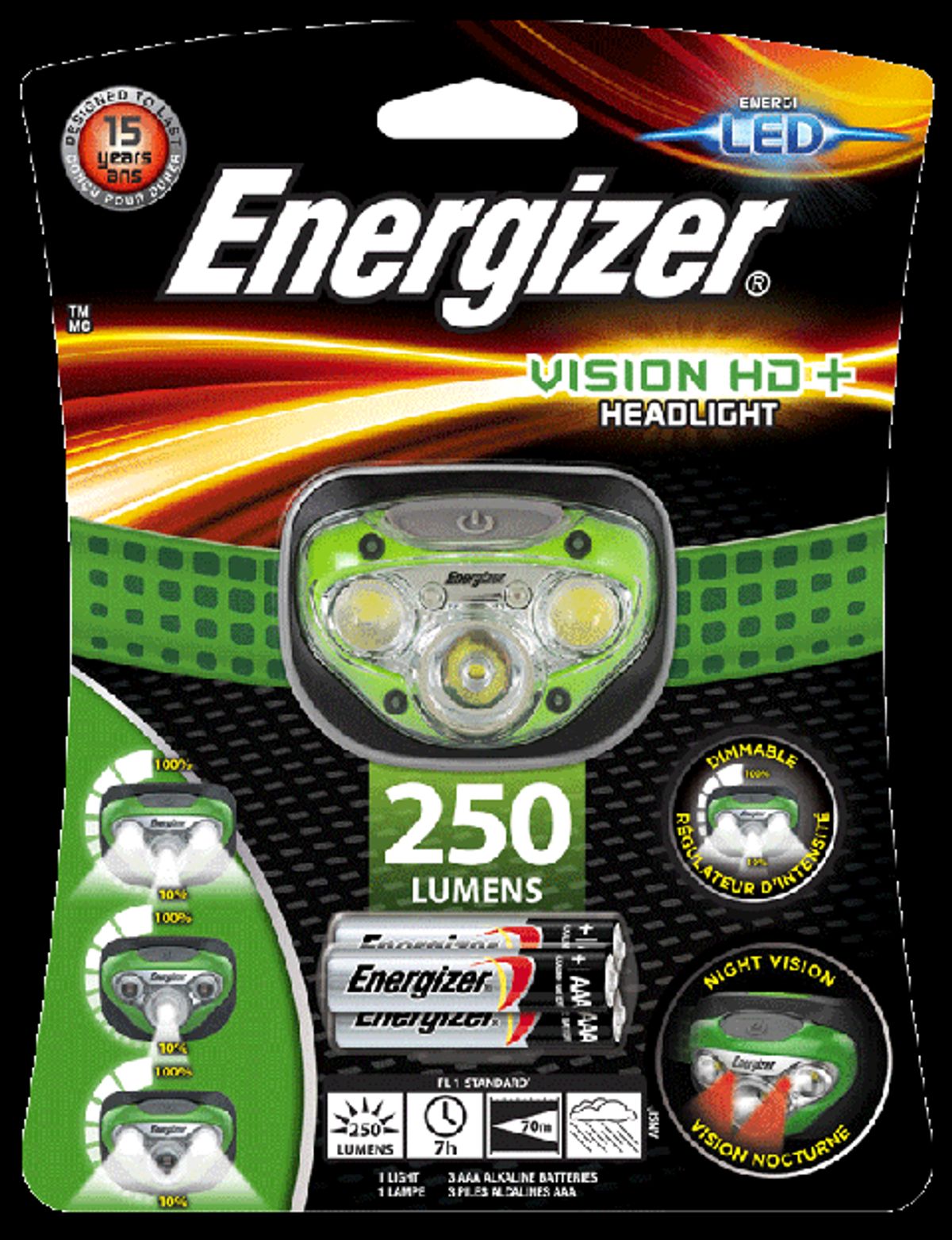 Energizer HL Vision HD+ Pandelygte inkl. 3 x AAA batterier