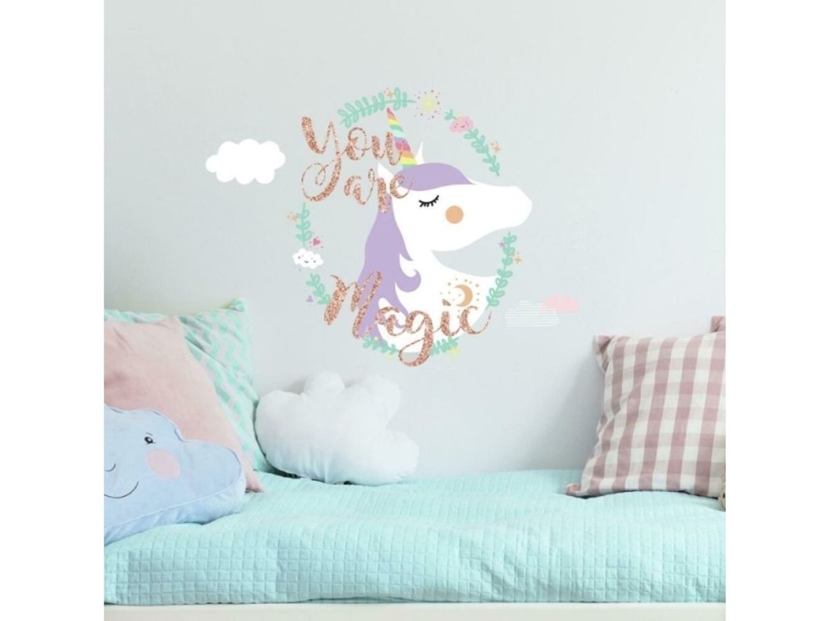 Enhjørning / Unicorn ''You Are Magic'' Gigant Wallsticker Med Glitter