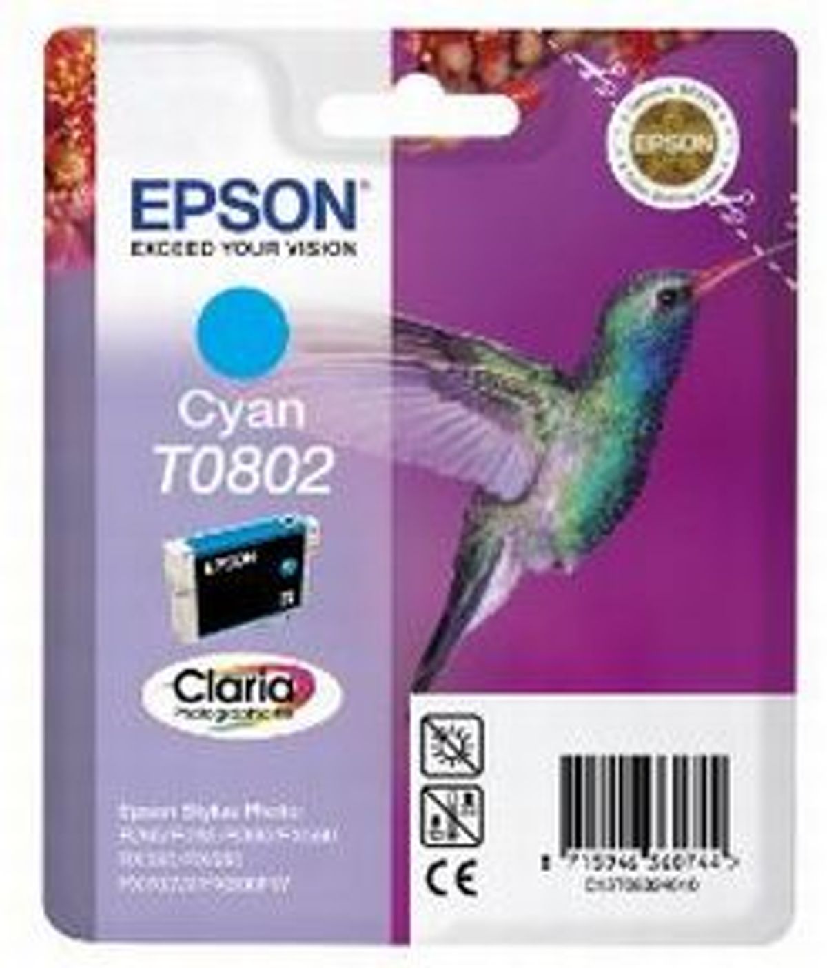 Epson T0802 C (C13T08024011), Cyan Blækpatron, Original