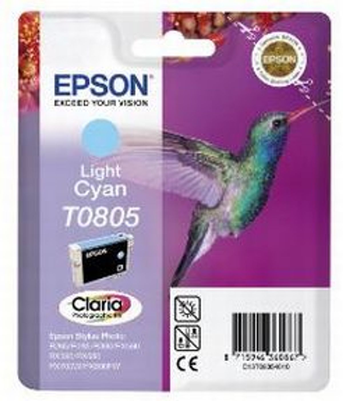 Epson T0805 LC (C13T08054011), Lys Cyan Blækpatron, Original