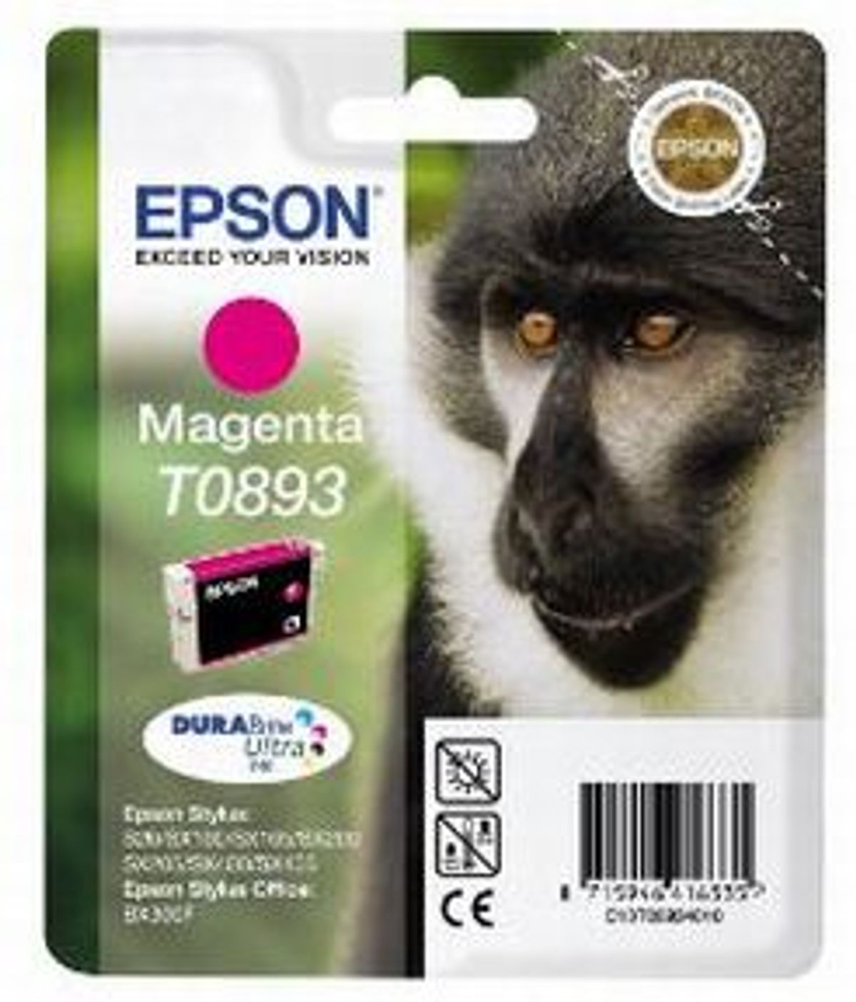 Epson T0893 M (C13T08934011), Magenta Blækpatron, Original 3,95ml