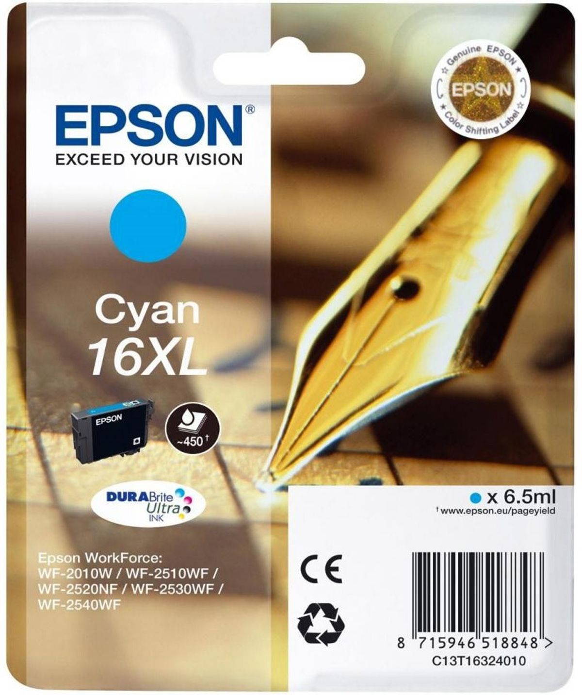 Epson T1632 C (C13T16324012) Cyan Blækpatron, Original