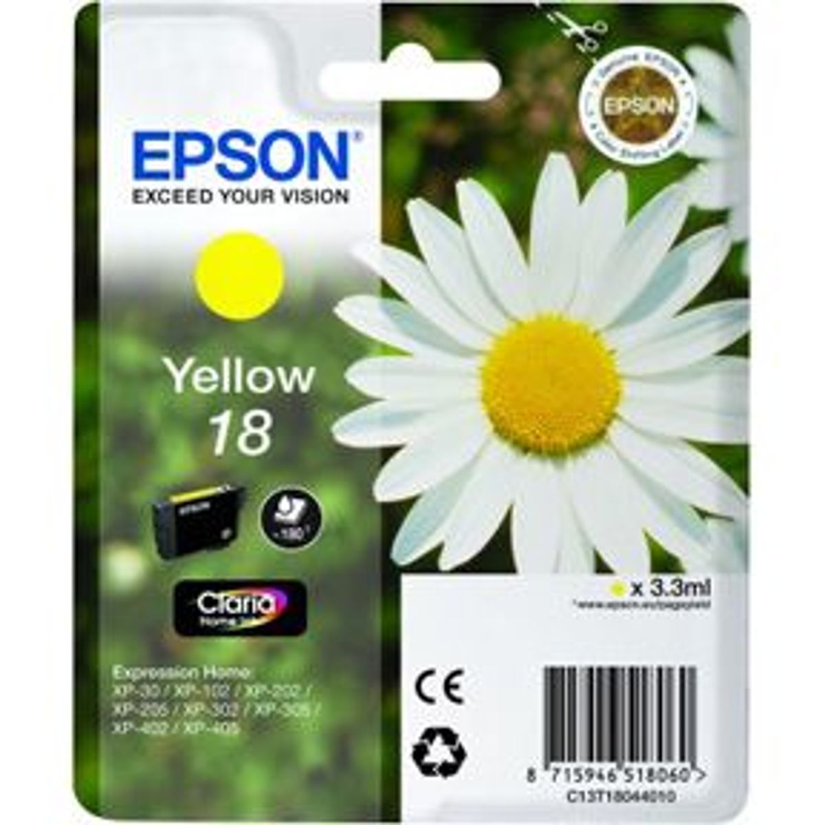 Epson T1804 Y (C13T18044012) Gul Blækpatron, Original 3,95ml