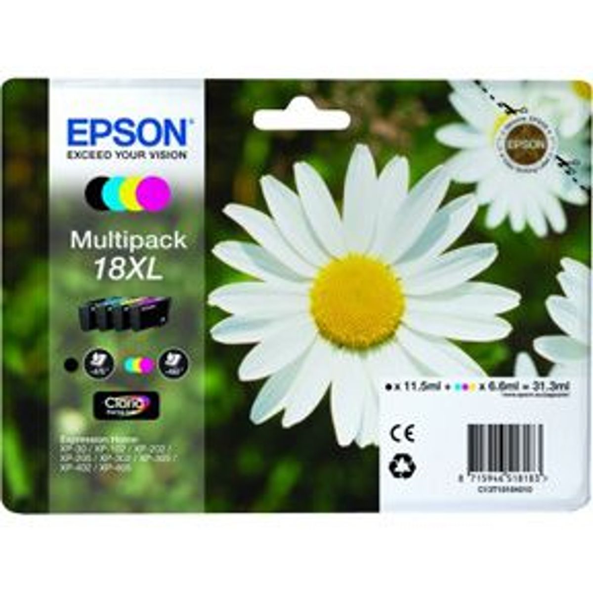 Epson T1816 combo pack 4 stk - C13T18164012 blækpatron Original BK/C/M/Y 31,3 ml