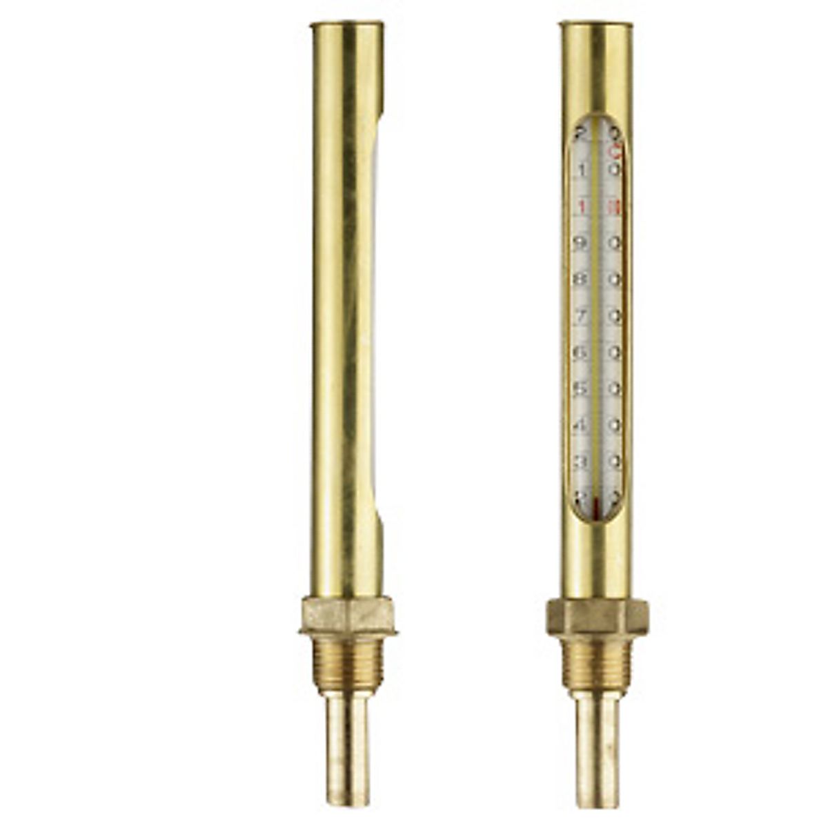 Erik Færgemann Kedeltermometer 1/2'' (ned). Med rød væske. L=210 mm, -10/+120° C