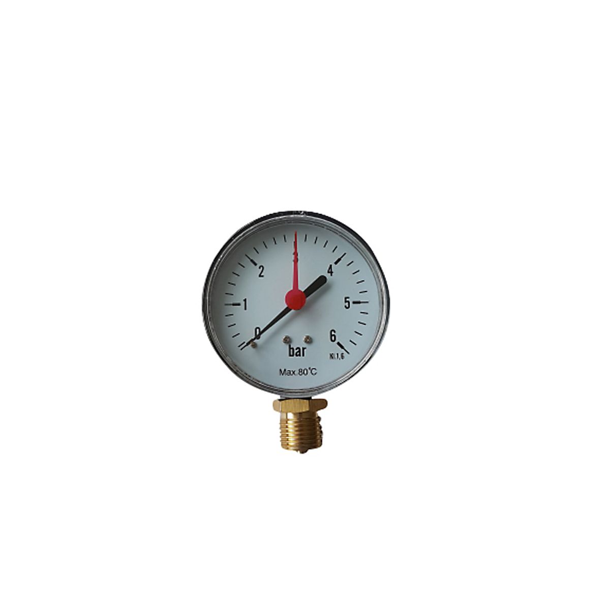 Erik Færgemann manometer Ø100mm, 1/2'' (ned), 0-4 bar/mvs. med stilleviser