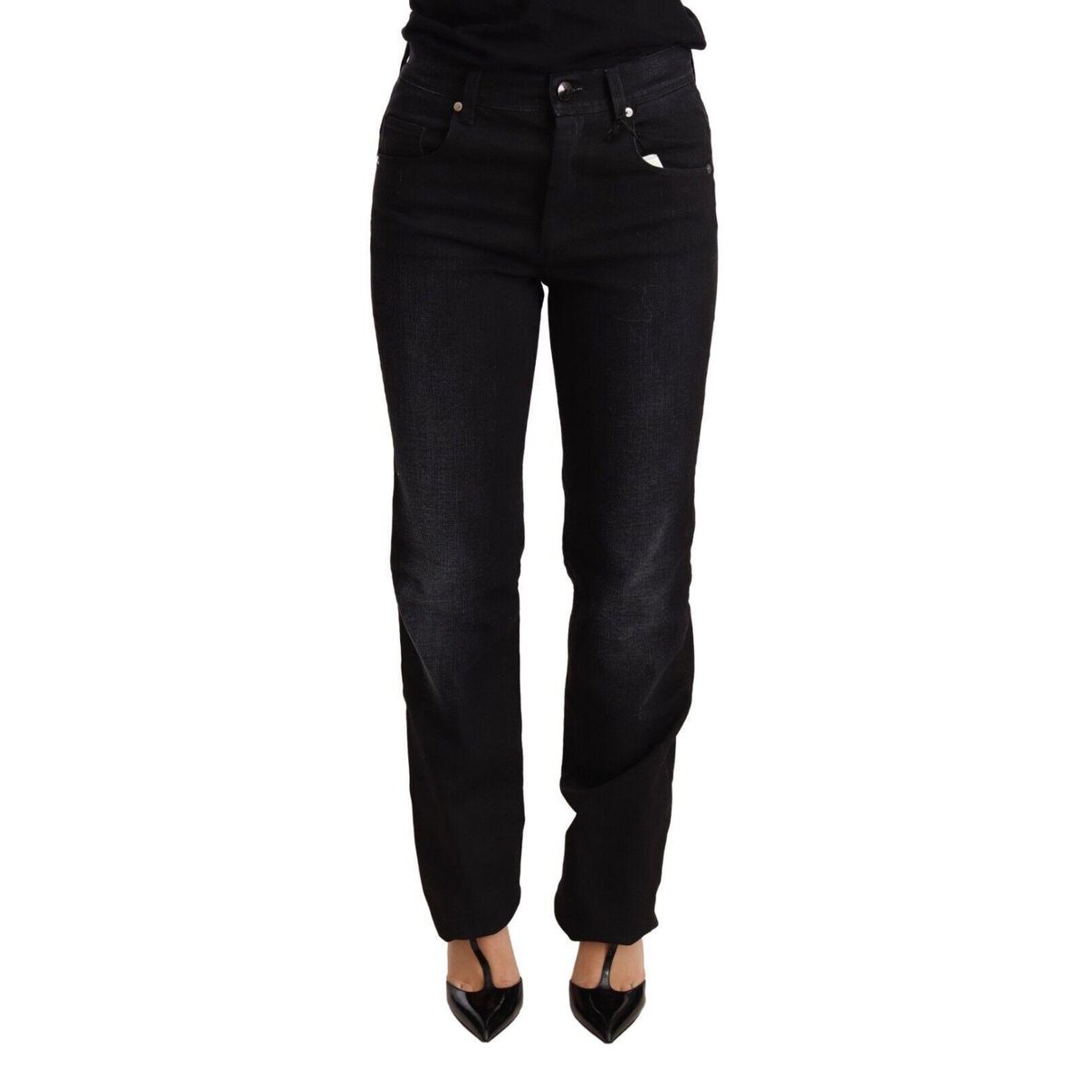 Ermanno Scervino Chic Black Washed Straight Cut Jeans