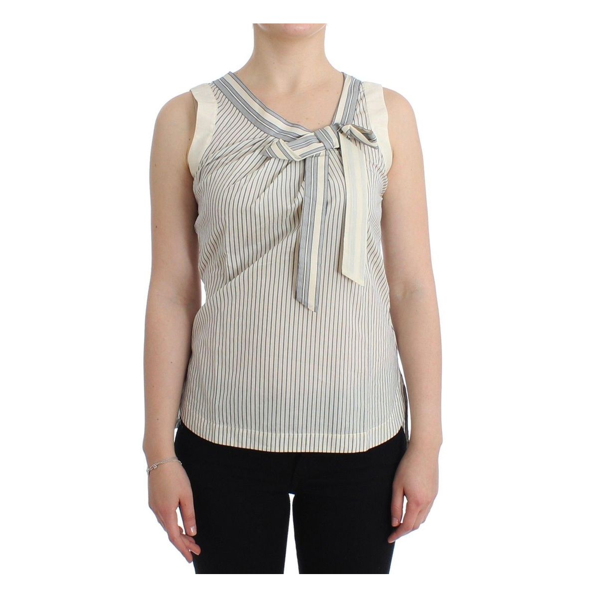 Ermanno Scervino Chic Striped Cotton-Silk Bow Top