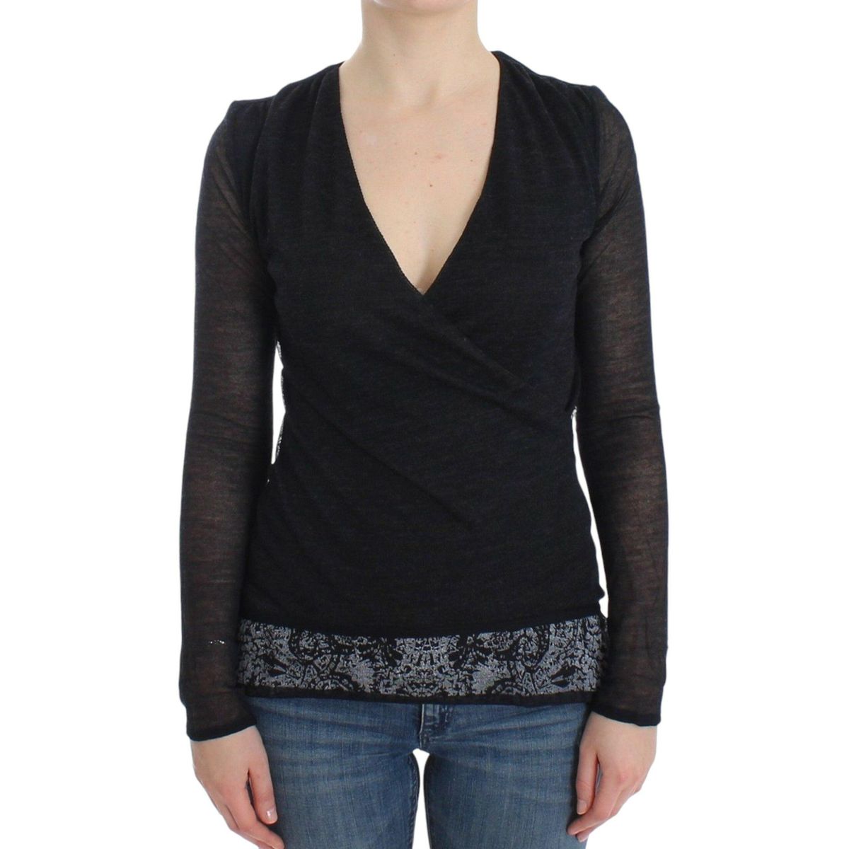 Ermanno Scervino Deep V-neck Black Wool Blend Sweater