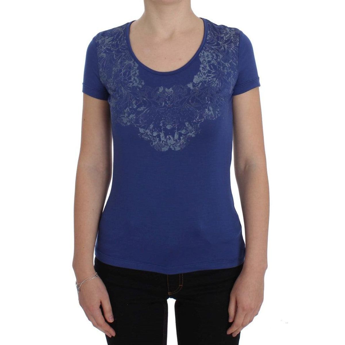 Ermanno Scervino Elegant Blue Crew Neck Tee with Logo Detail