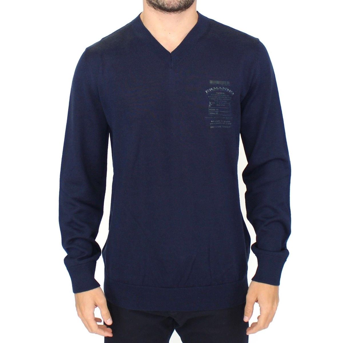 Ermanno Scervino Elegant Blue V-Neck Wool Blend Pullover