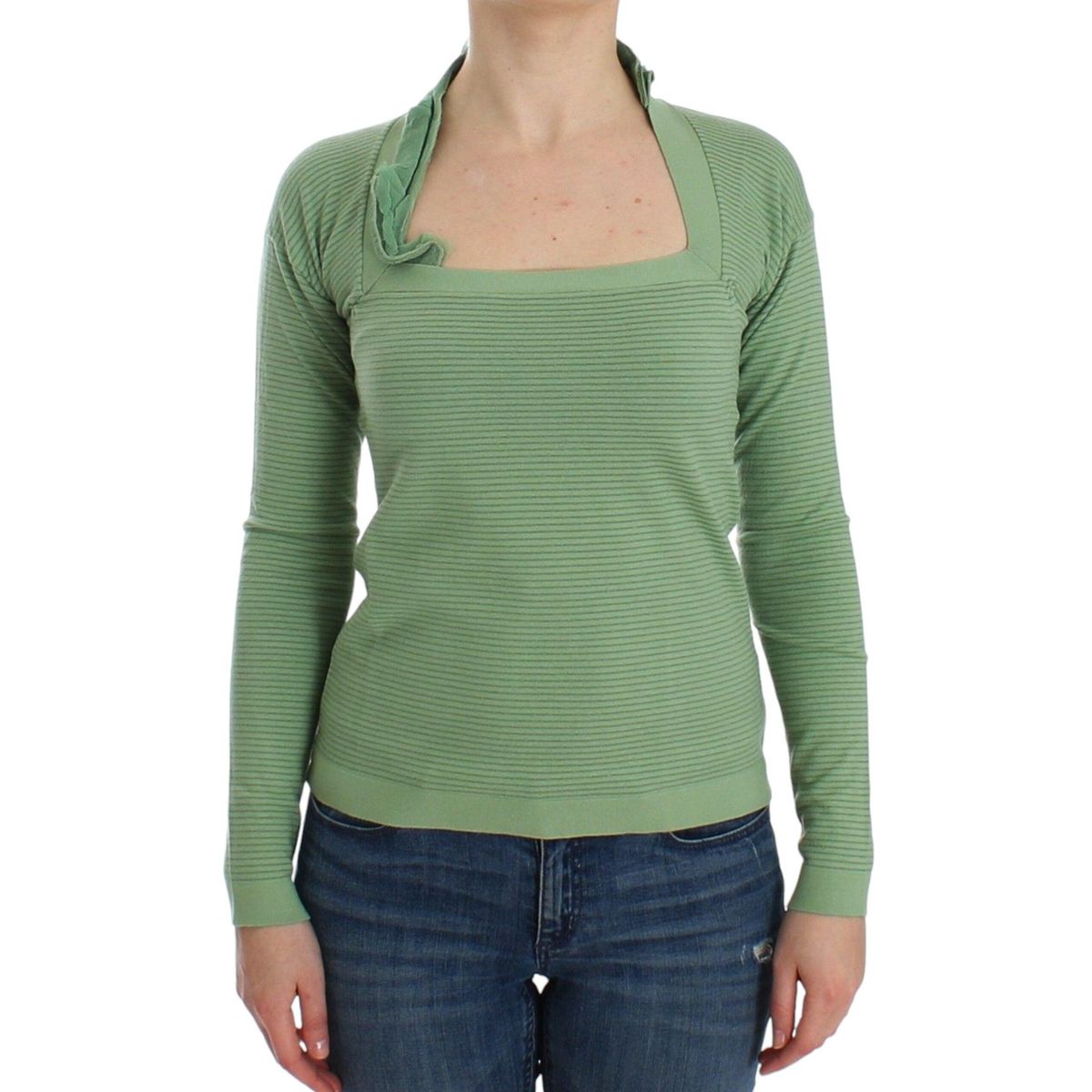 Ermanno Scervino Elegant Green Striped Wool Blend Sweater