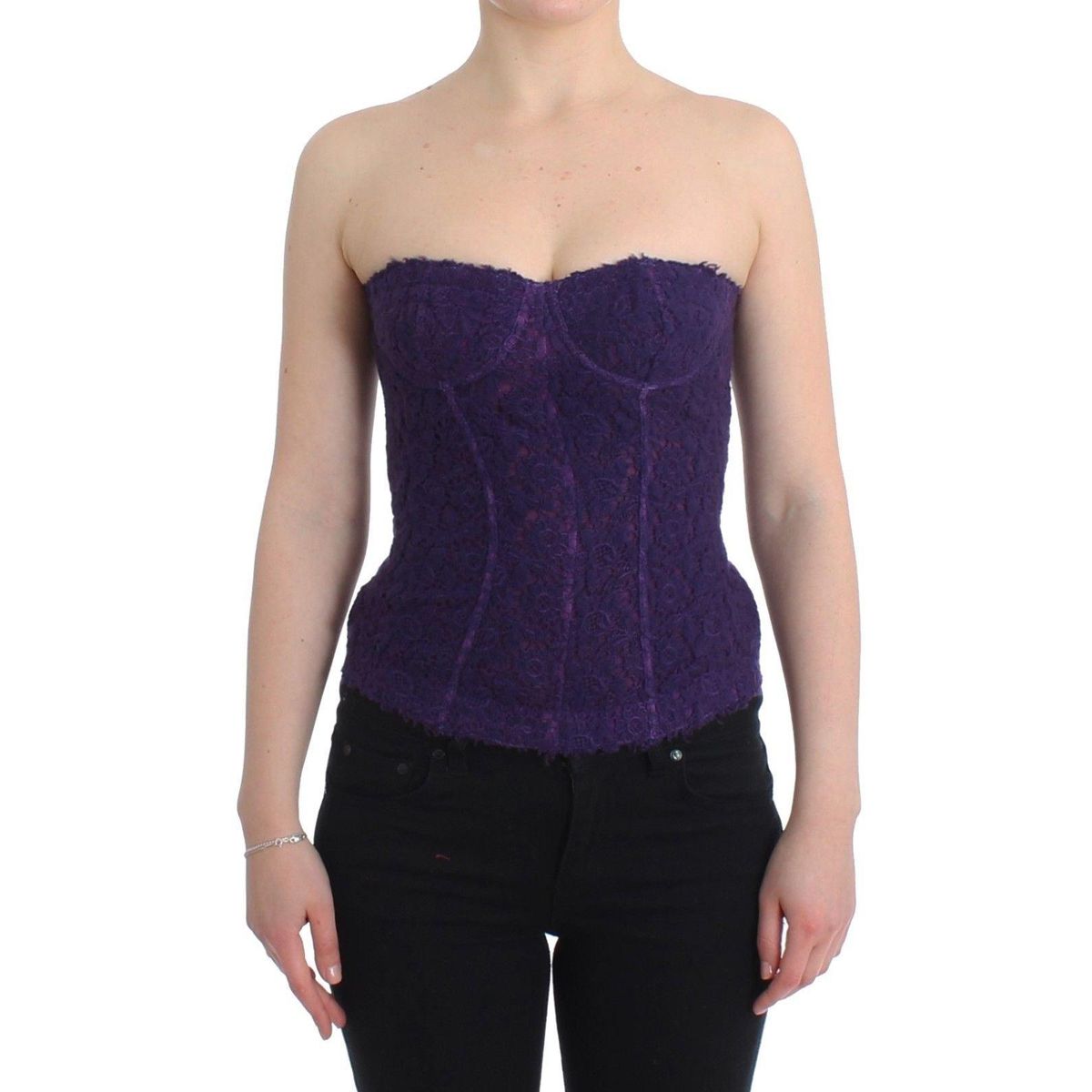 Ermanno Scervino Purple Lace Silk Blend Bustier Corset