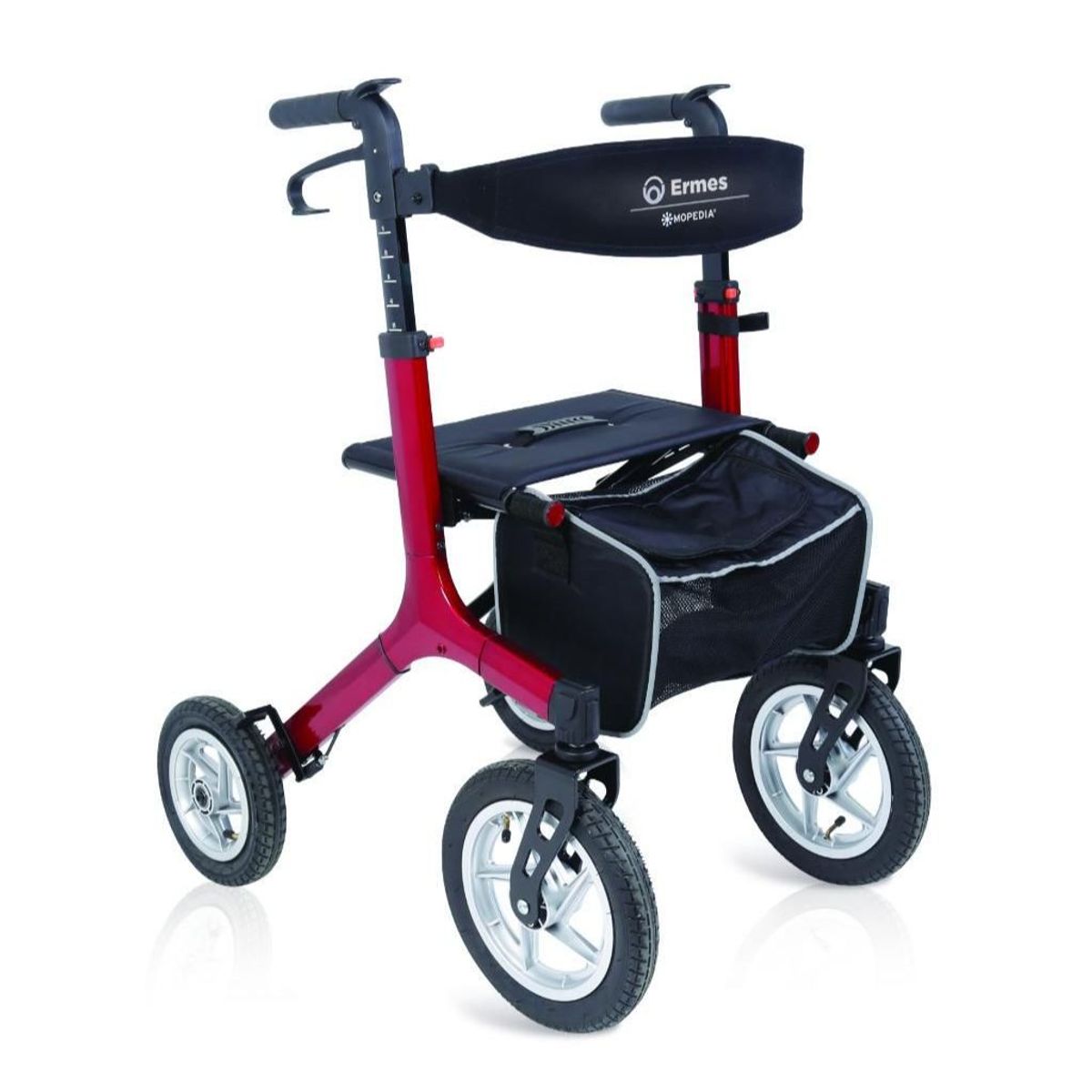 ERMES RED - rollator med lufthjul | MORETTI - Lufthjul, foldbar, stor udstyrspakke