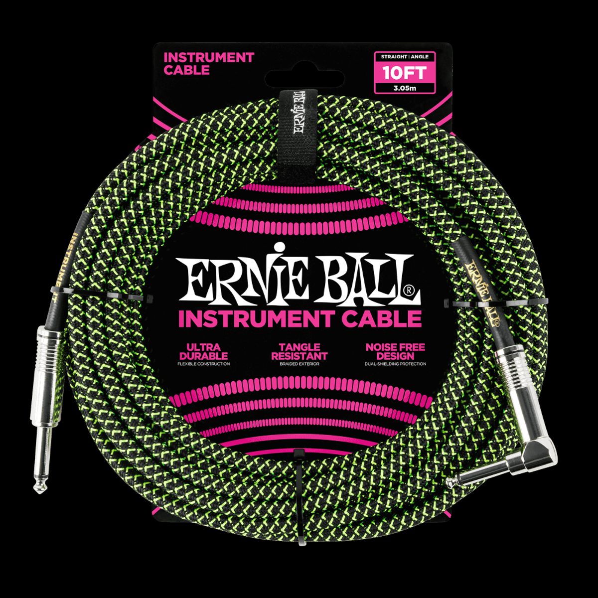 Ernie Ball 6077 Guitar Kabel (Sort, Grøn, 3m)