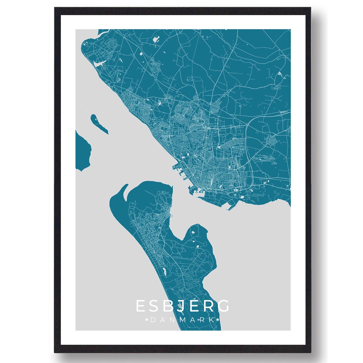 Esbjerg by plakat - blå (Størrelse: M - 30x40cm)