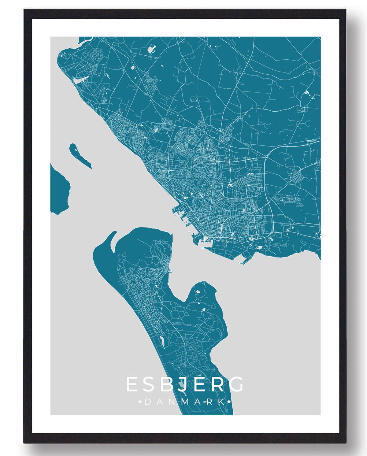 Esbjerg by plakat - blå (Størrelse: S - 21x29,7cm (A4))