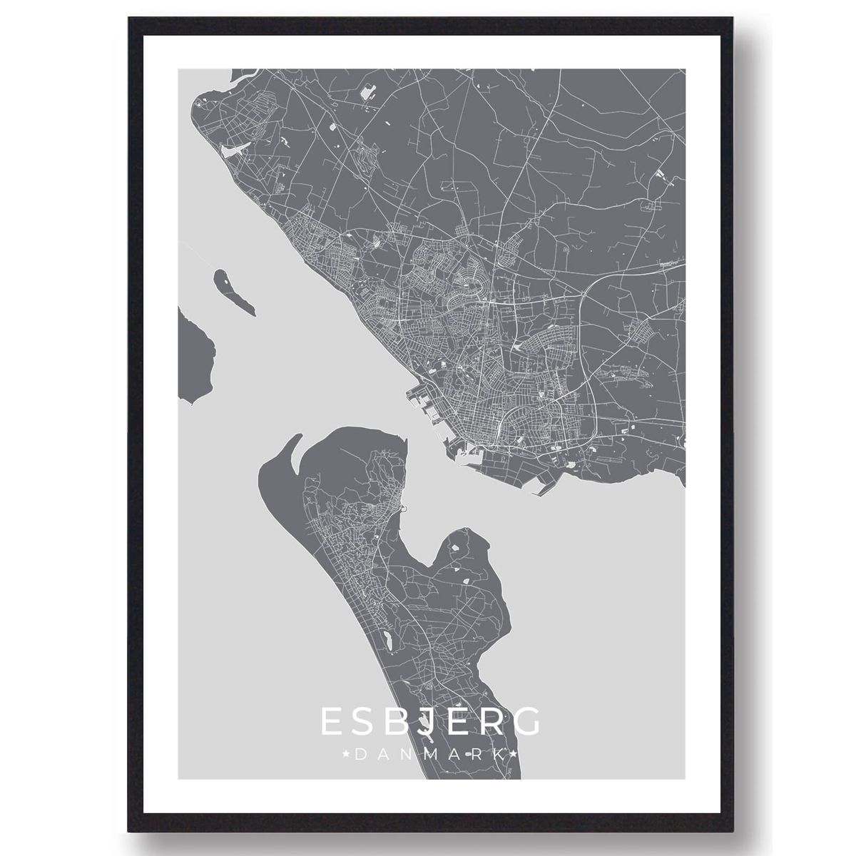 Esbjerg by plakat - grå (Størrelse: S - 21x29,7cm (A4))