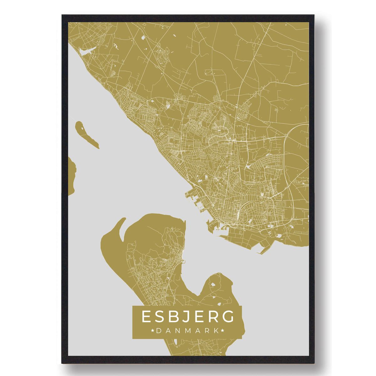 Esbjerg plakat - gul (Størrelse: S - 21x29,7cm (A4))