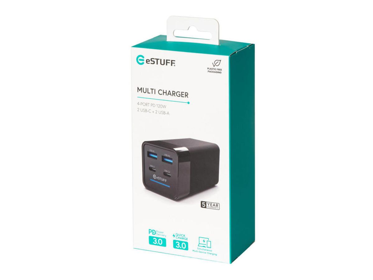 Estuff 120w 4-port PD GaN Mulit Charger - 2 Usb-c + 2 Usb-a Ports