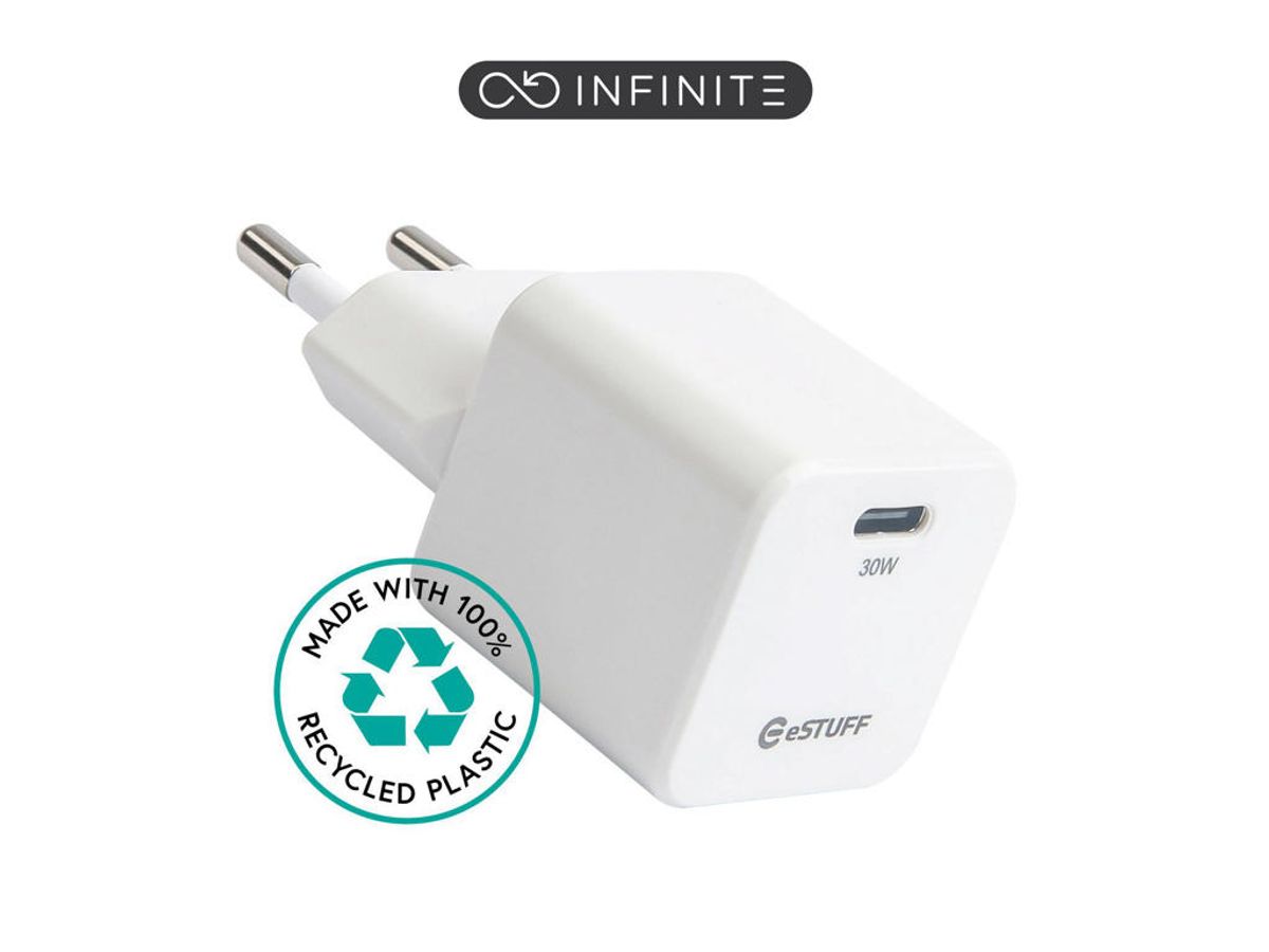 Estuff Infinite Usb-c Charger EU PD 30W GaN. - White - 100% Recycled Plastic