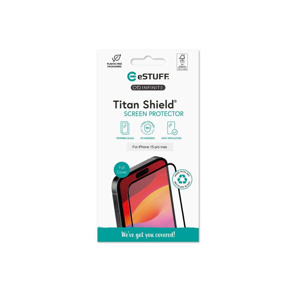 Estuff Titan Shield Screen Protector - til Iphone 15 Pro Max Tempered Glass