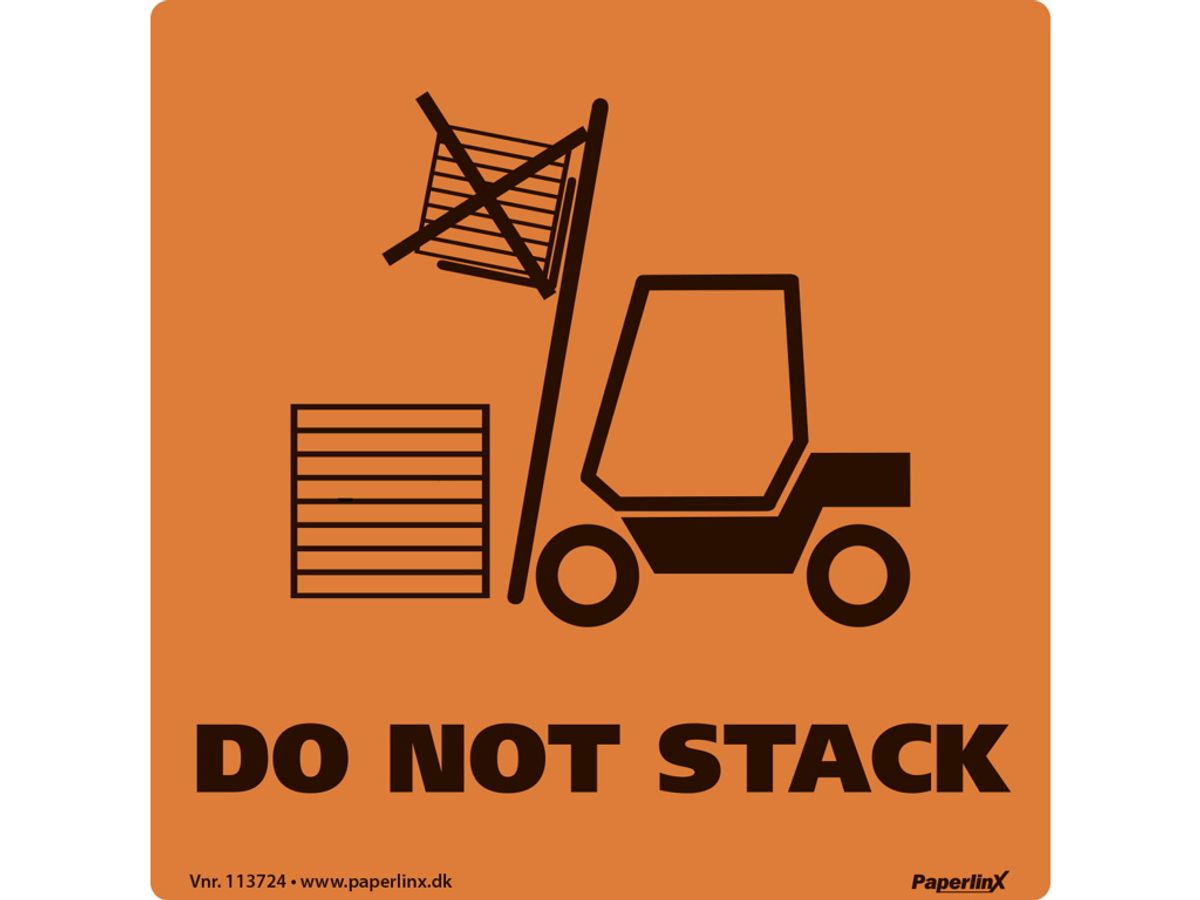 Etiket med Tekst Do not Stack 100x100mm. 500 stk. Orange /