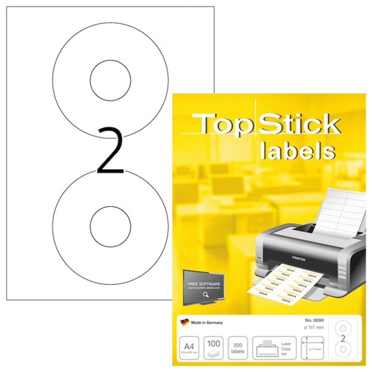 Etiketter TopStick CD/DVD Ø117mm (100)