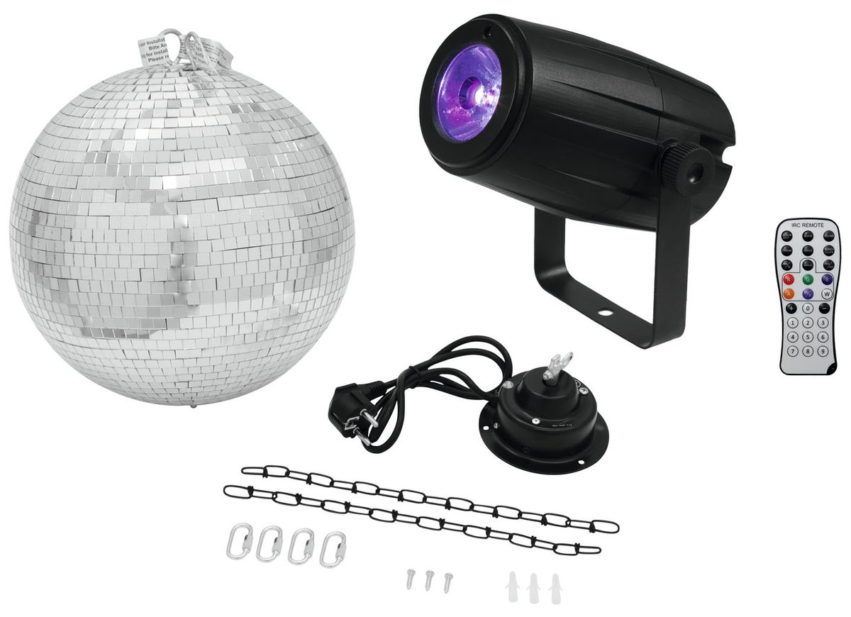 Eurolite Spejlkuglesæt 30cm inkl. Motor + 5W LED RGBW Spot