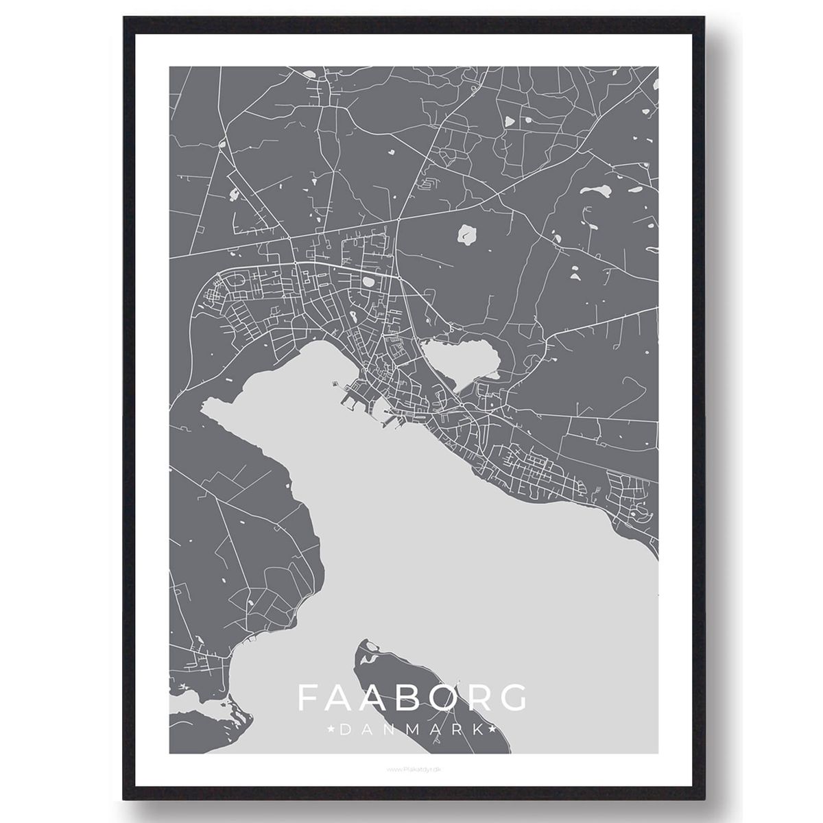 Faaborg by plakat - grå (Størrelse: L - 50x70cm (B2))