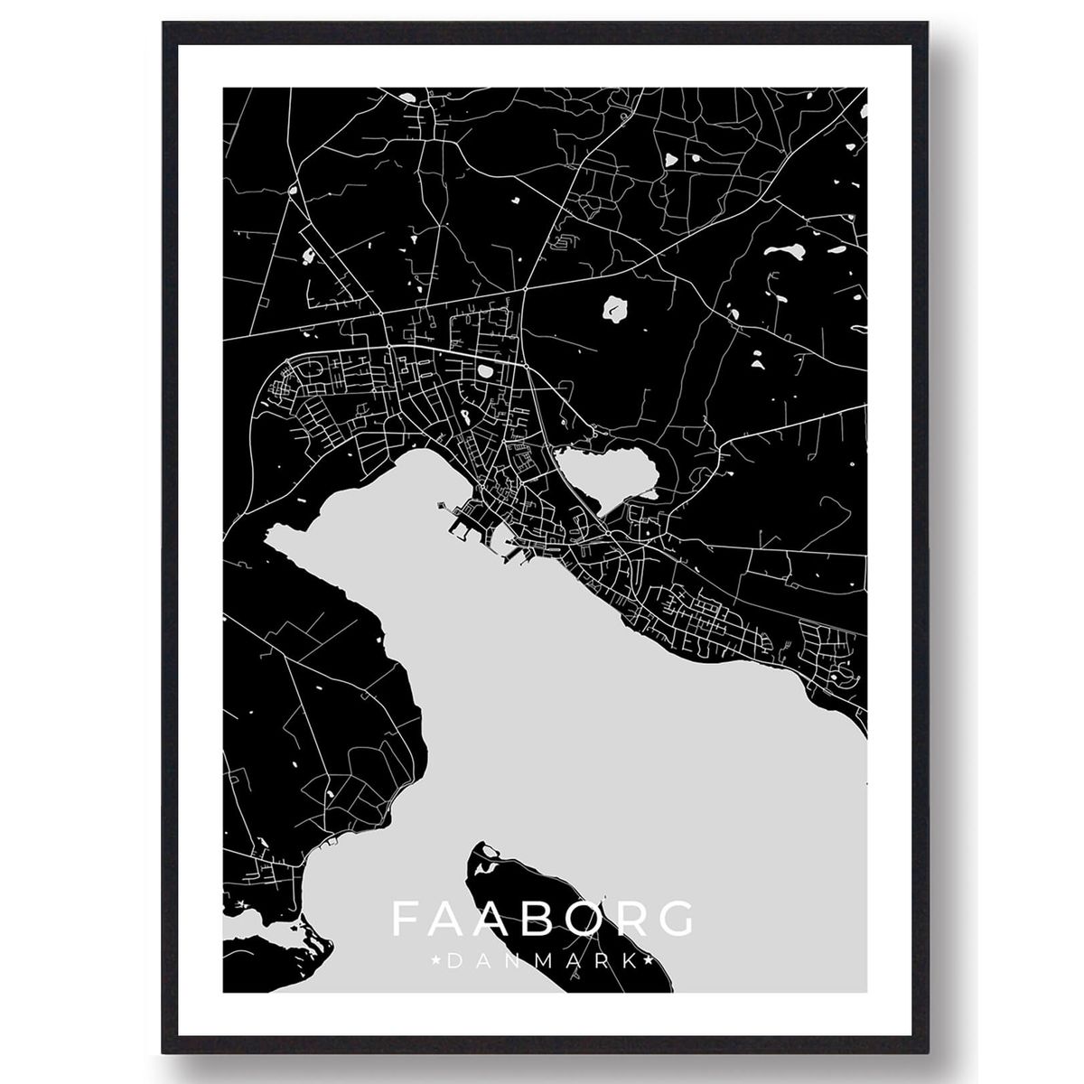 Faaborg by plakat - sort (Størrelse: M - 30x40cm)