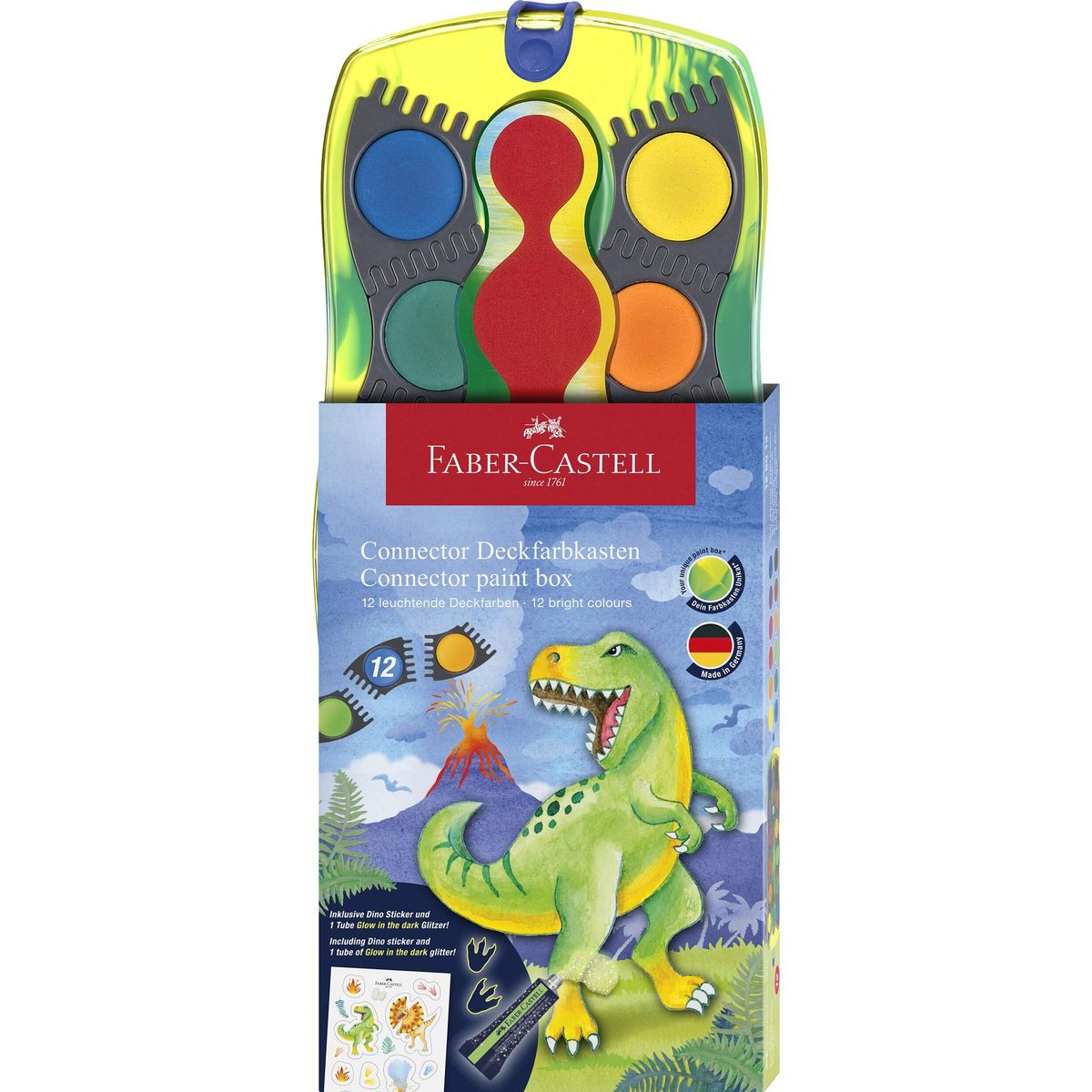 Faber-castell - Akvarelsæt - Connector Paint Box - Dinosaur - 12 Farver