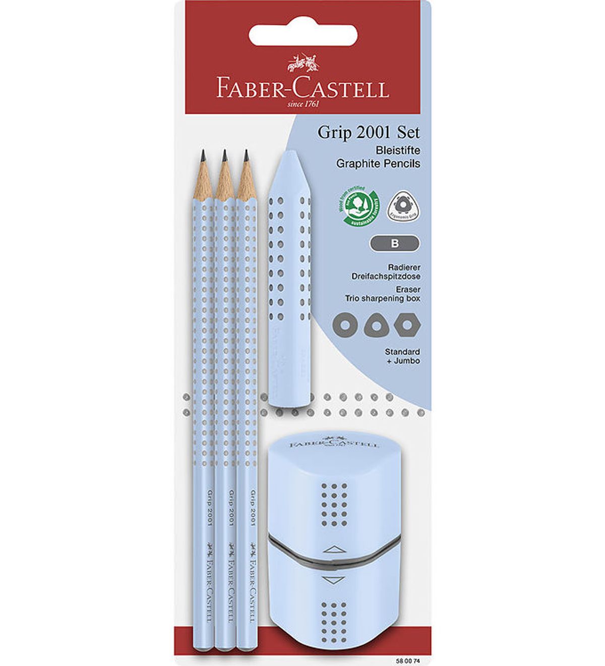 Faber-Castell Blyantsæt - Grip 2001 - 5 Dele - Sky Blue