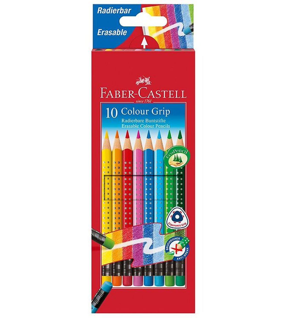 Faber-Castell Farveblyanter m. Viskelæder - Grip - 10 stk - Mult