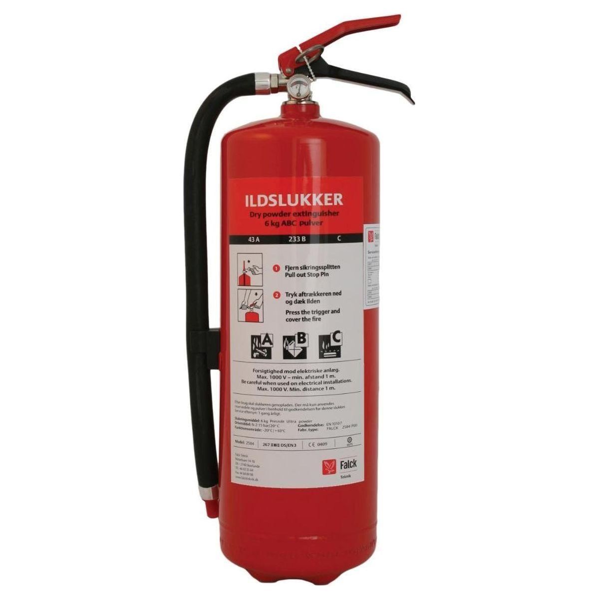 Falck Pulver brandslukker 6 kg med beslag Klasse (A,B,C)