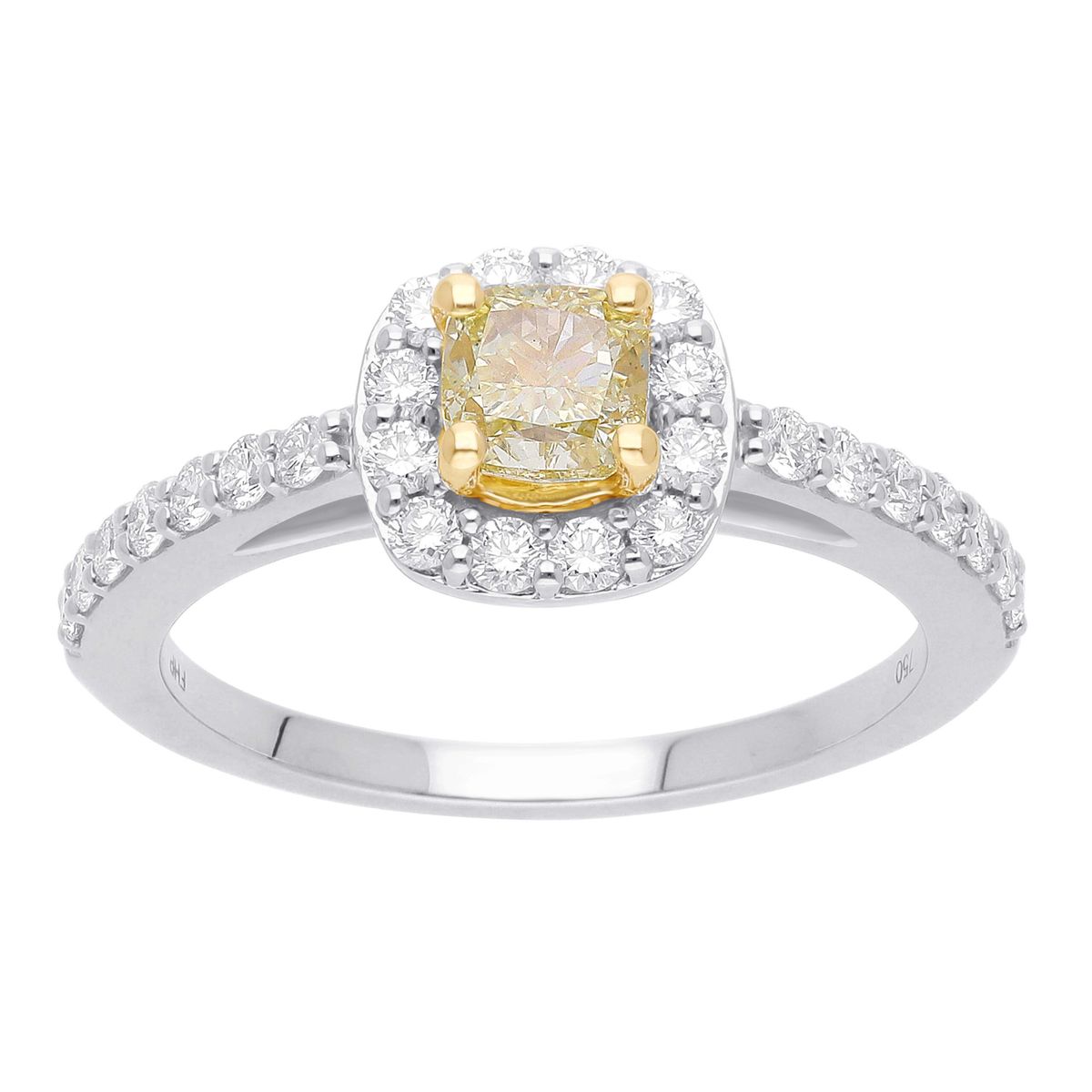 Fancy Yellow Cushion cut diamantring, 18 kt. guld eller Hvidguld, 0.88 ct diamanter - 49