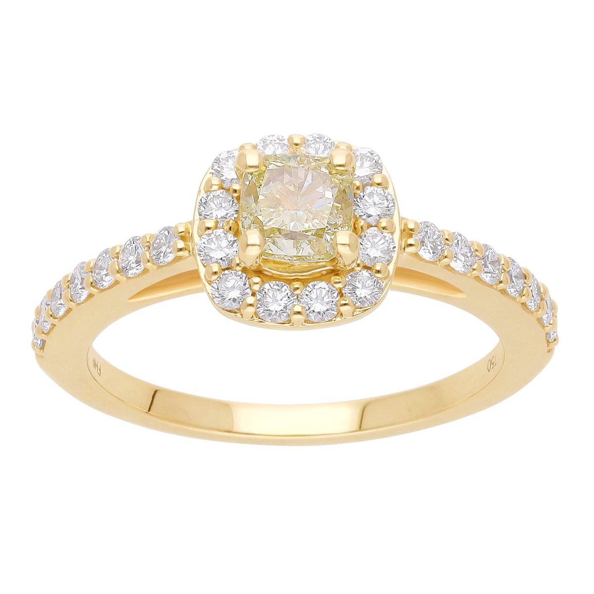 Fancy Yellow Cushion cut diamantring, 18 kt. guld eller Hvidguld, 0.88 ct diamanter - 50