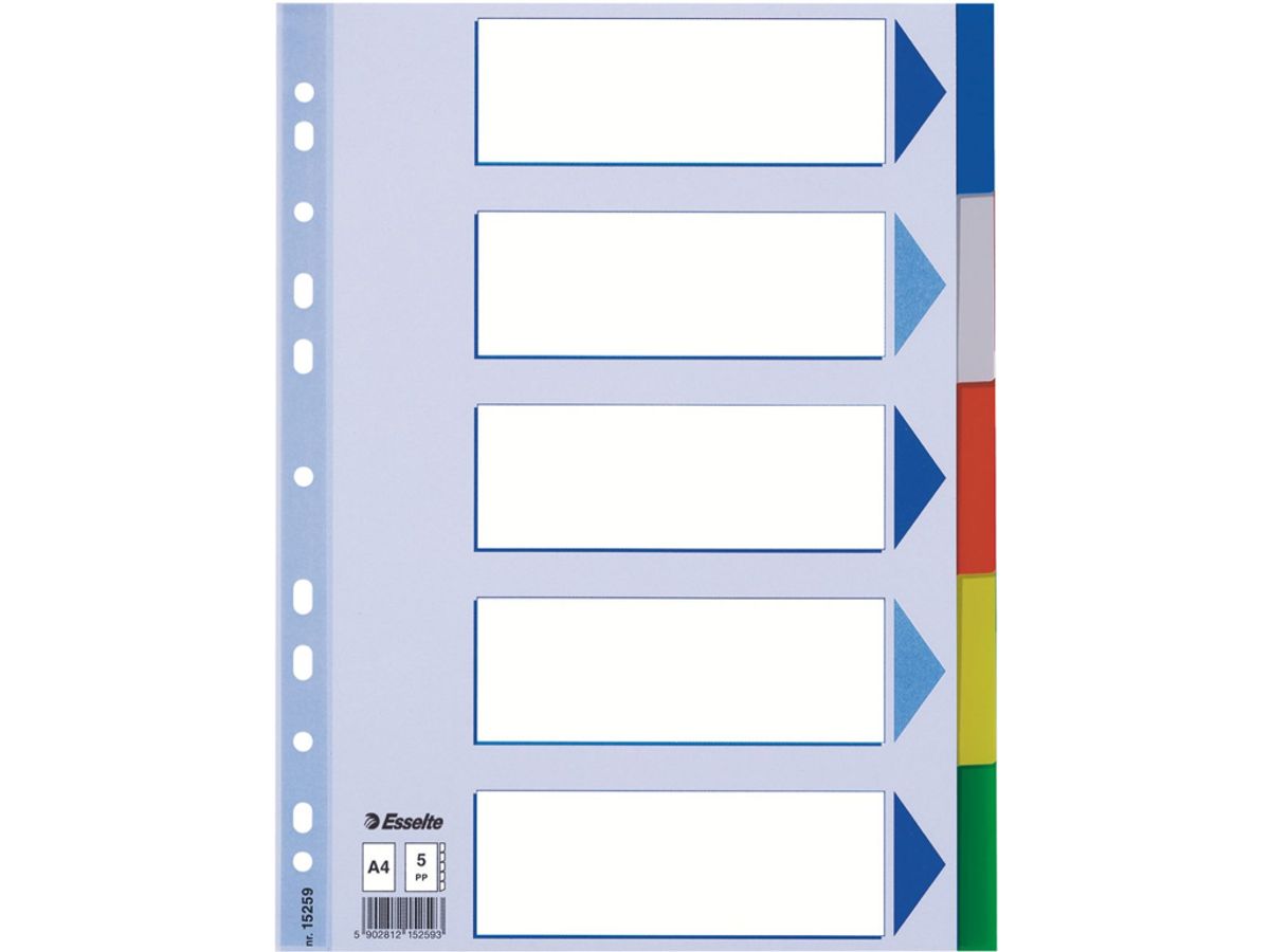 Faneblade A4 Esselte 5 Delt Farvet Plast