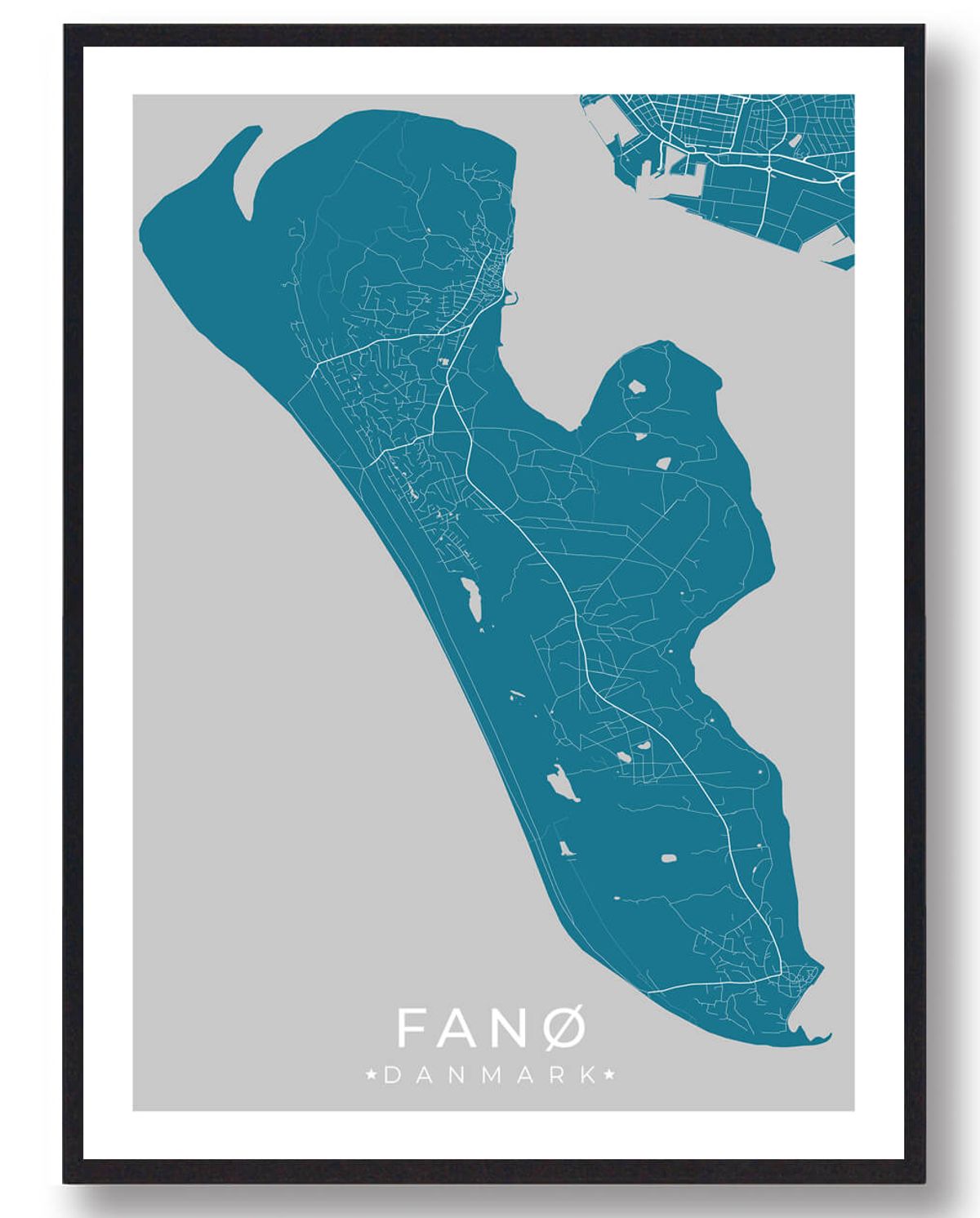 Fanø plakat - blå (Størrelse: L - 50x70cm (B2))