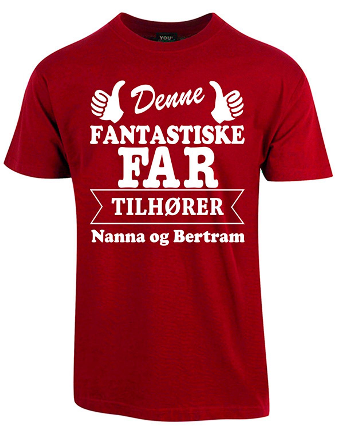 Far tilhører t-shirt med børnenes navne - Vinrød