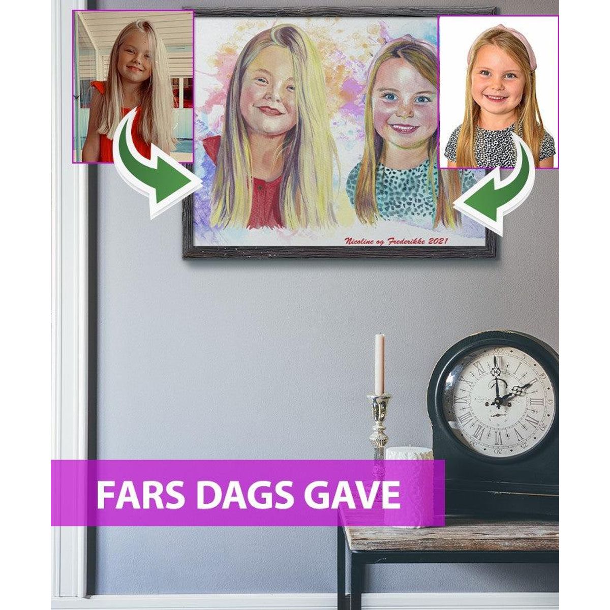 Fars dags gave - Vandmaleri efter dine fotos