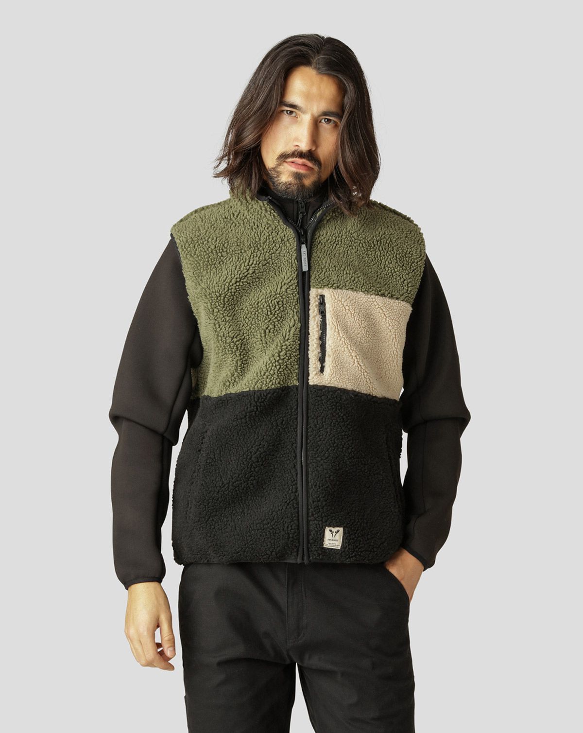 Fat Moose Hugh Block Fleece Vest Oliven / Sort