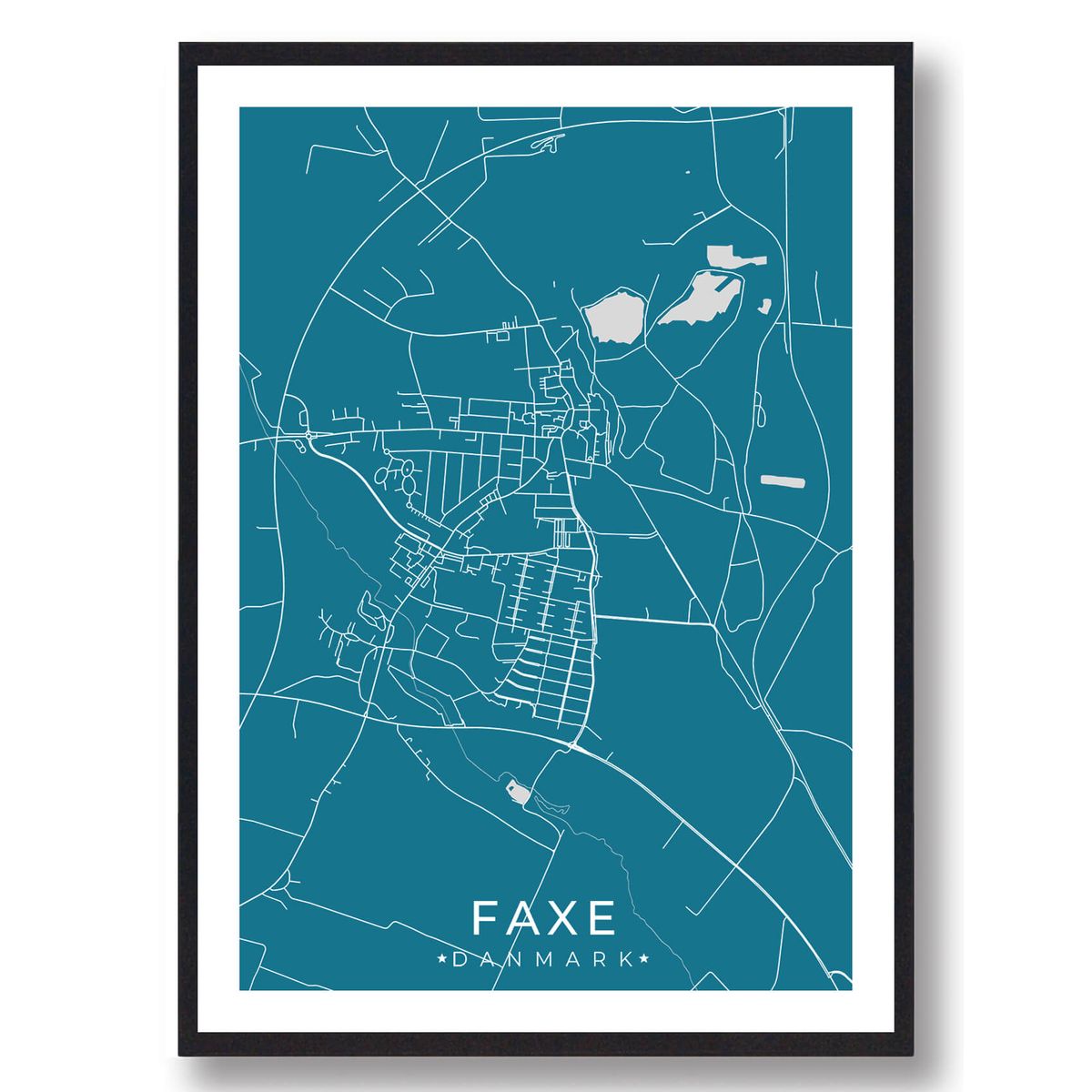 Faxe by plakat - blå (Størrelse: S - 21x29,7cm (A4))