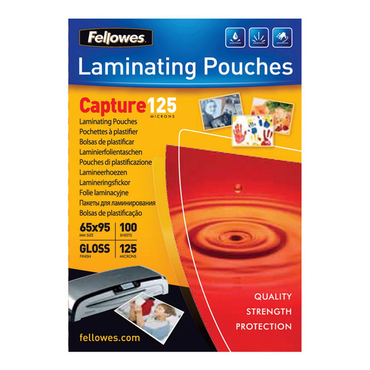 Fellowes lamineringslommer, 65 x 95 mm - 125 mic.