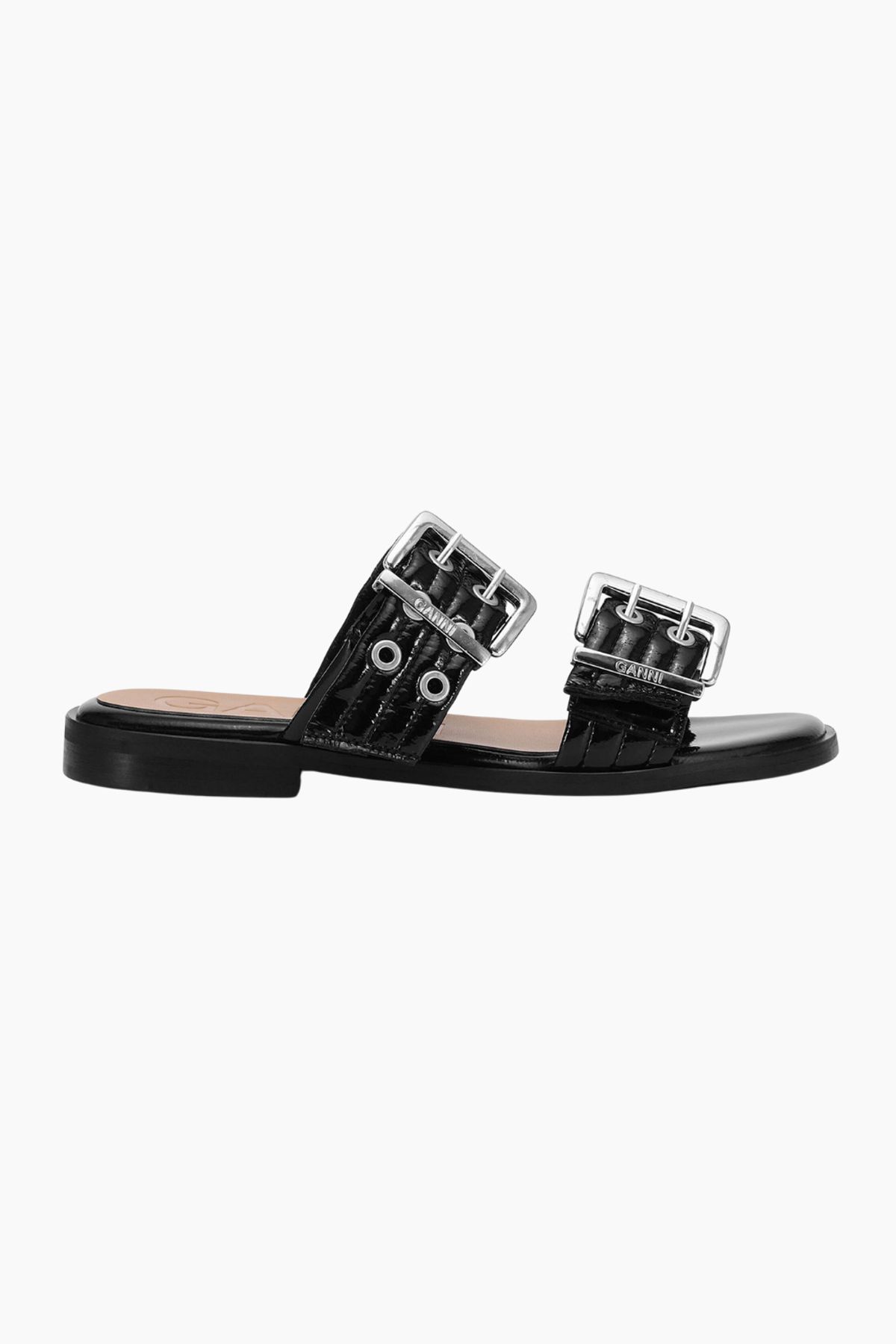 Feminine Buckle Two Strap Sandal Naplack S2664 - Black - GANNI - Sort 38