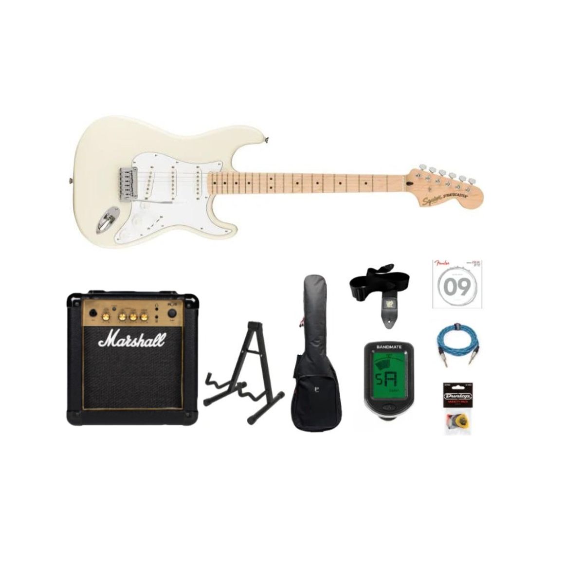 Fender Squier Affinity Stratocaster El-guitar Starterpakke (Olympic White)