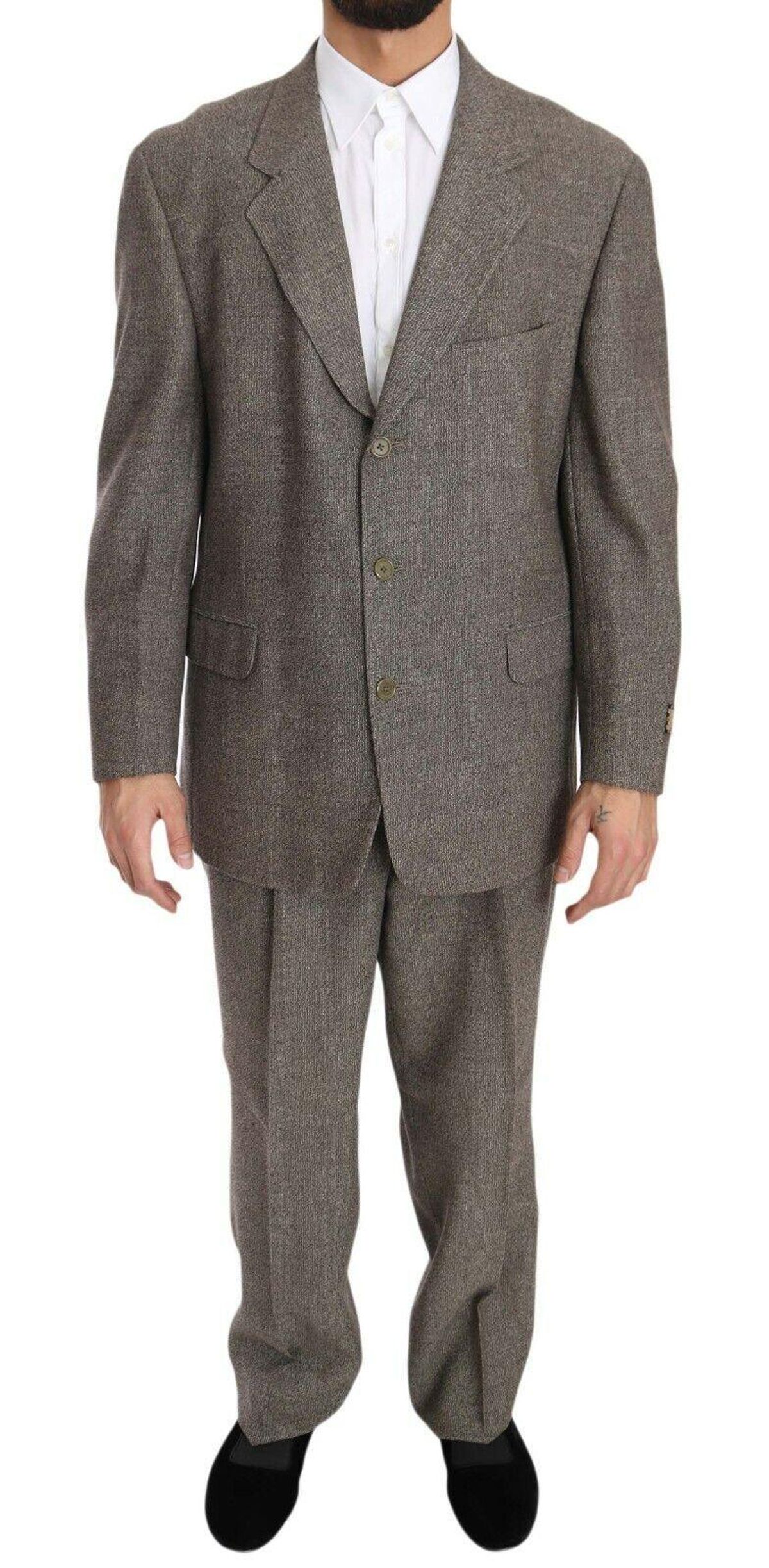 Fendi Elegant Light Brown Wool Herre Suit